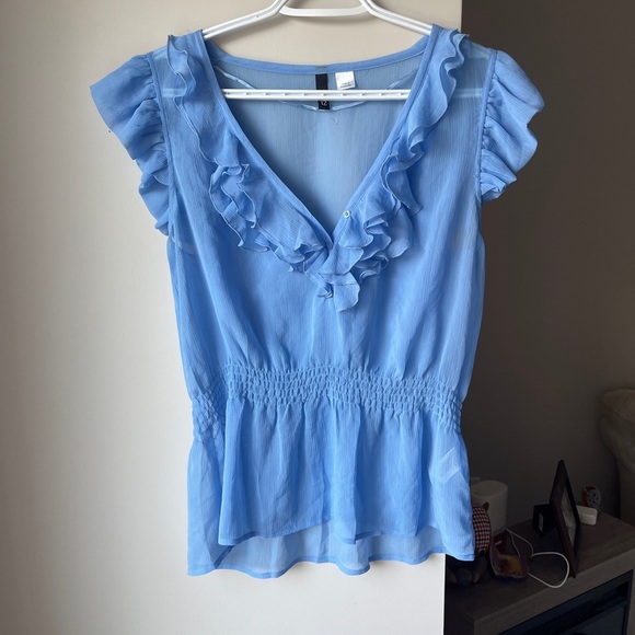 H&M Blue Ruffled Blouse Size 12 - Picture 1 of 5